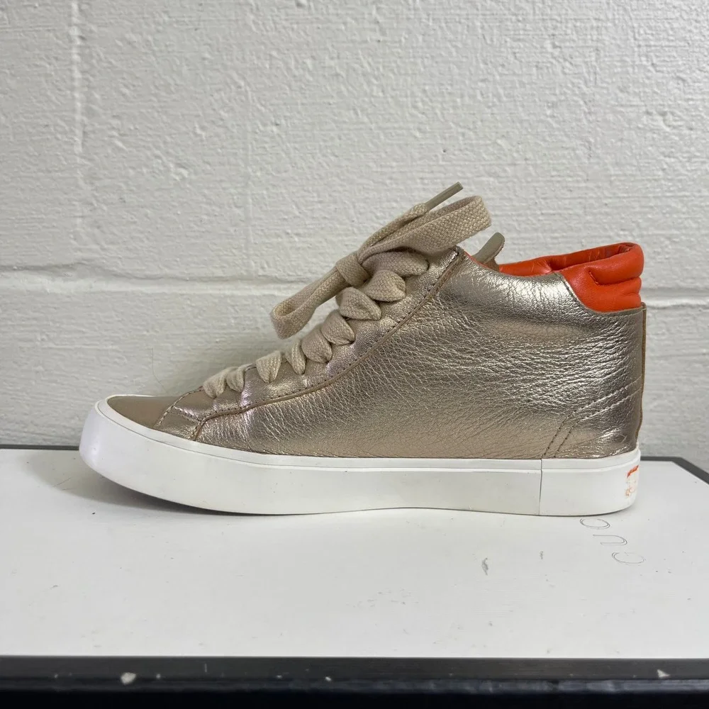 Tory Burch 51138433 Metallic Gold Leather High Top Sneaker Lace up Women's 5.5 M